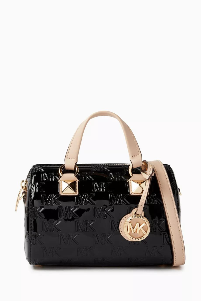 Small Grayson Duffle Crossbody Bag in Patent Logo Canvas by MICHAEL KORS